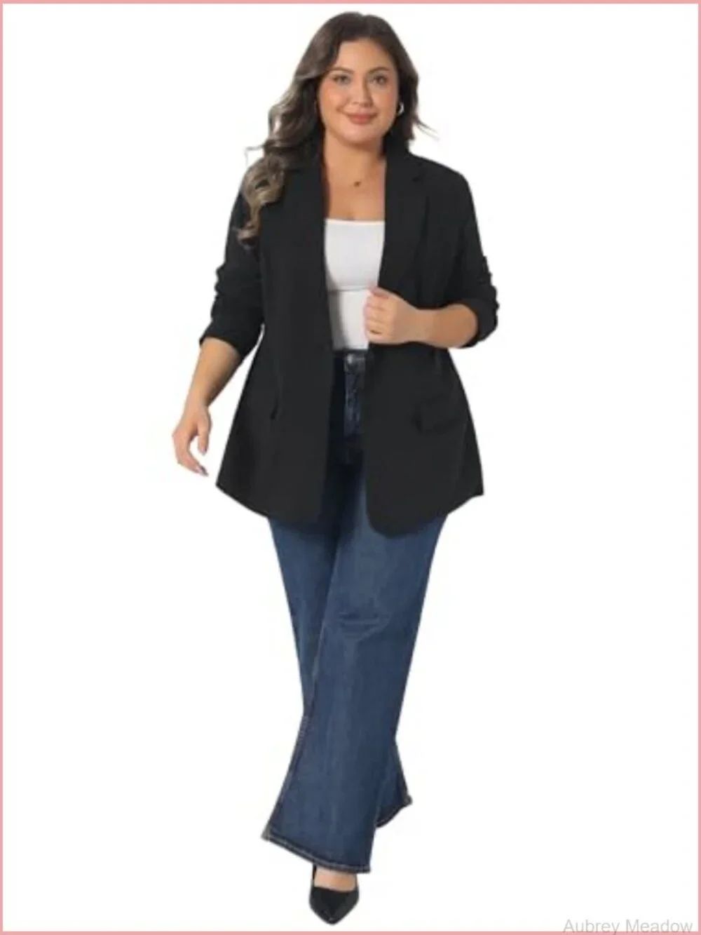 Plus Size Blazer with Notched Lapel and Pockets for Work